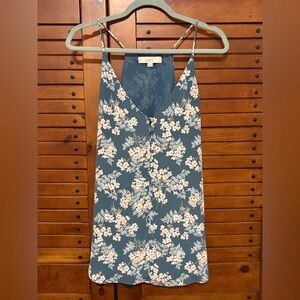 LOFT Blue Floral Chiffon Button-Front Cami Blouse